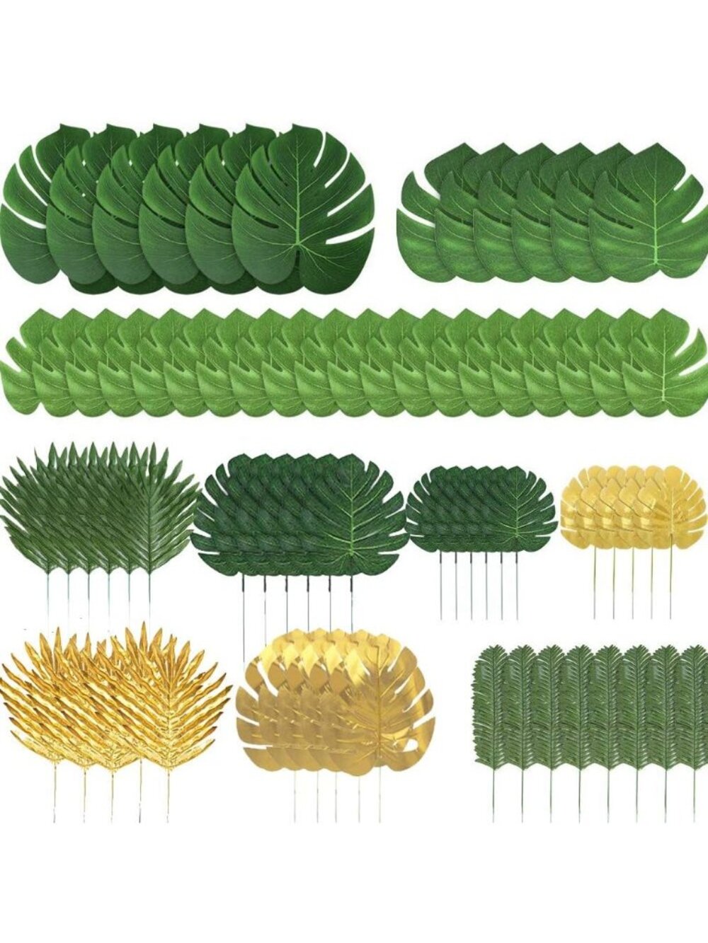 New 72 Pieces 10 Kinds Artificial Tropical Palm Leaves